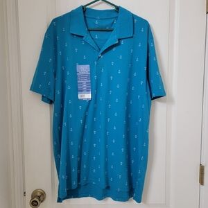 Tackle & Tides Size L Bright Blue with White Anchor Pattern Polo Style Shirt NEW